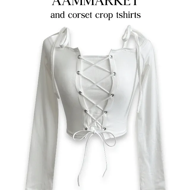 [당일발송/CROP] 앤드 코르셋 오프숄더 긴팔티셔츠