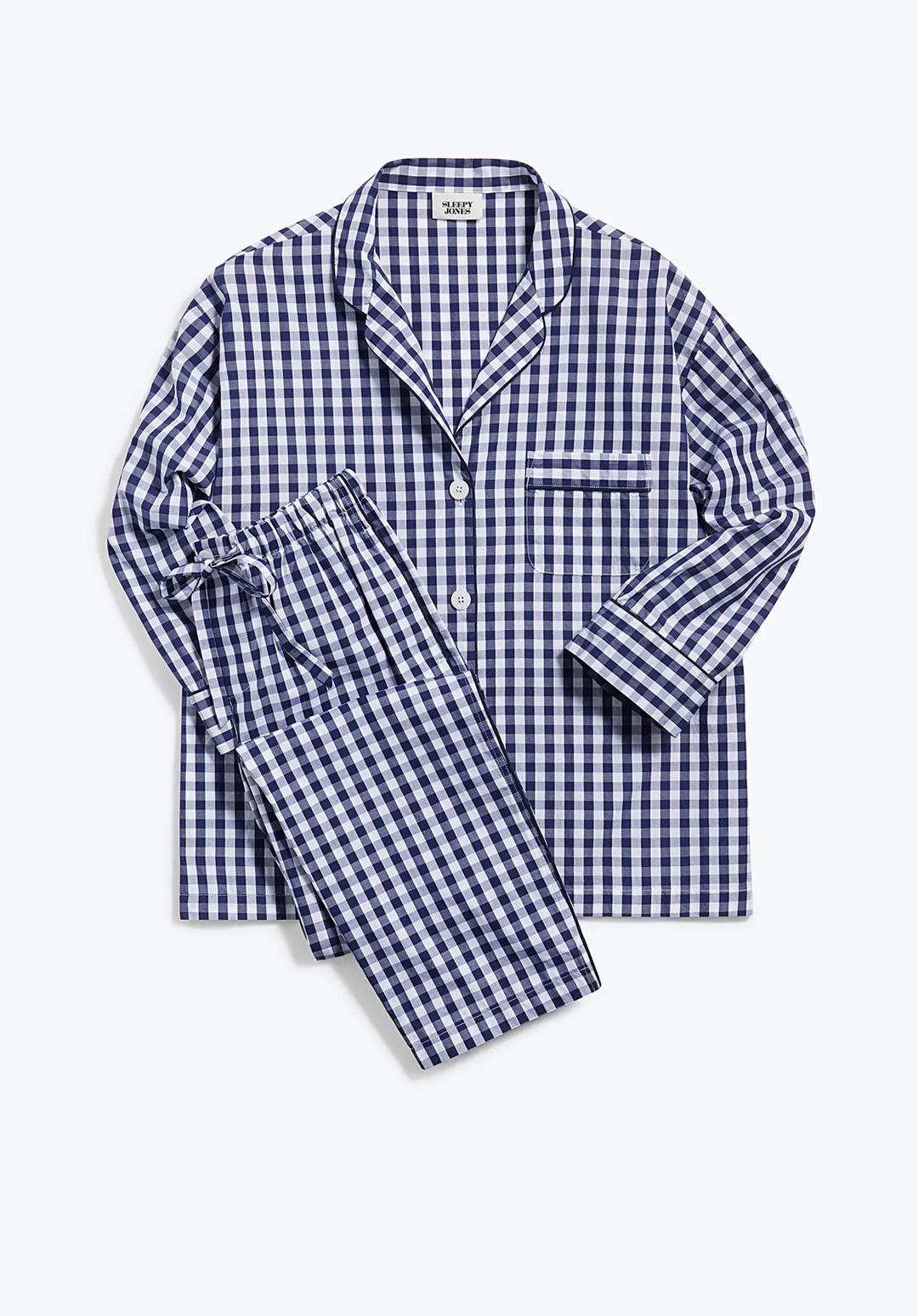 Marina Pajama Set in Large Navy Gingham - Large Navy Gingham / XXS