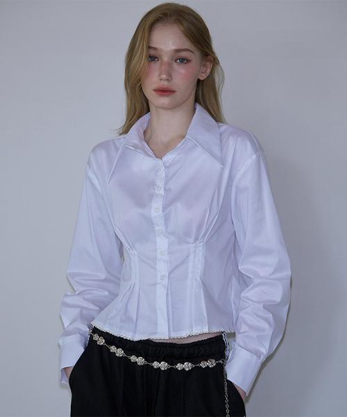Pintuck Lace Crop Shirt [White]