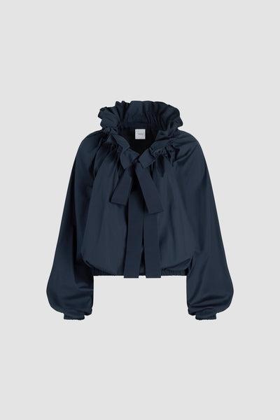 오가닉 가능한 코튼 포플린 소재 아이코닉 드로우스트링 탑 - Navy Black - 34