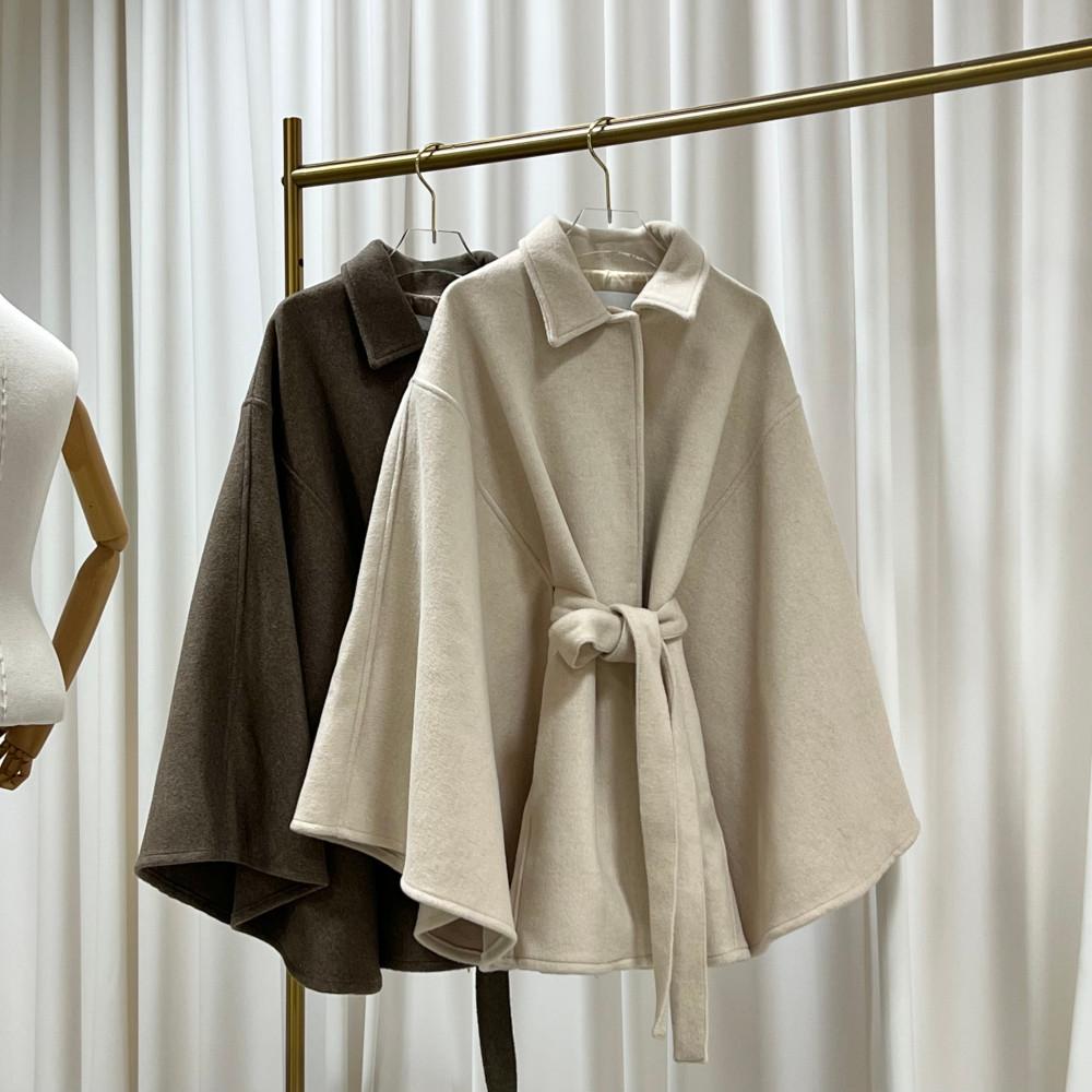 [빠른발송] [high quality] 케이프 핸드메이드 코트 메리노울 소재 (크림/브라운)