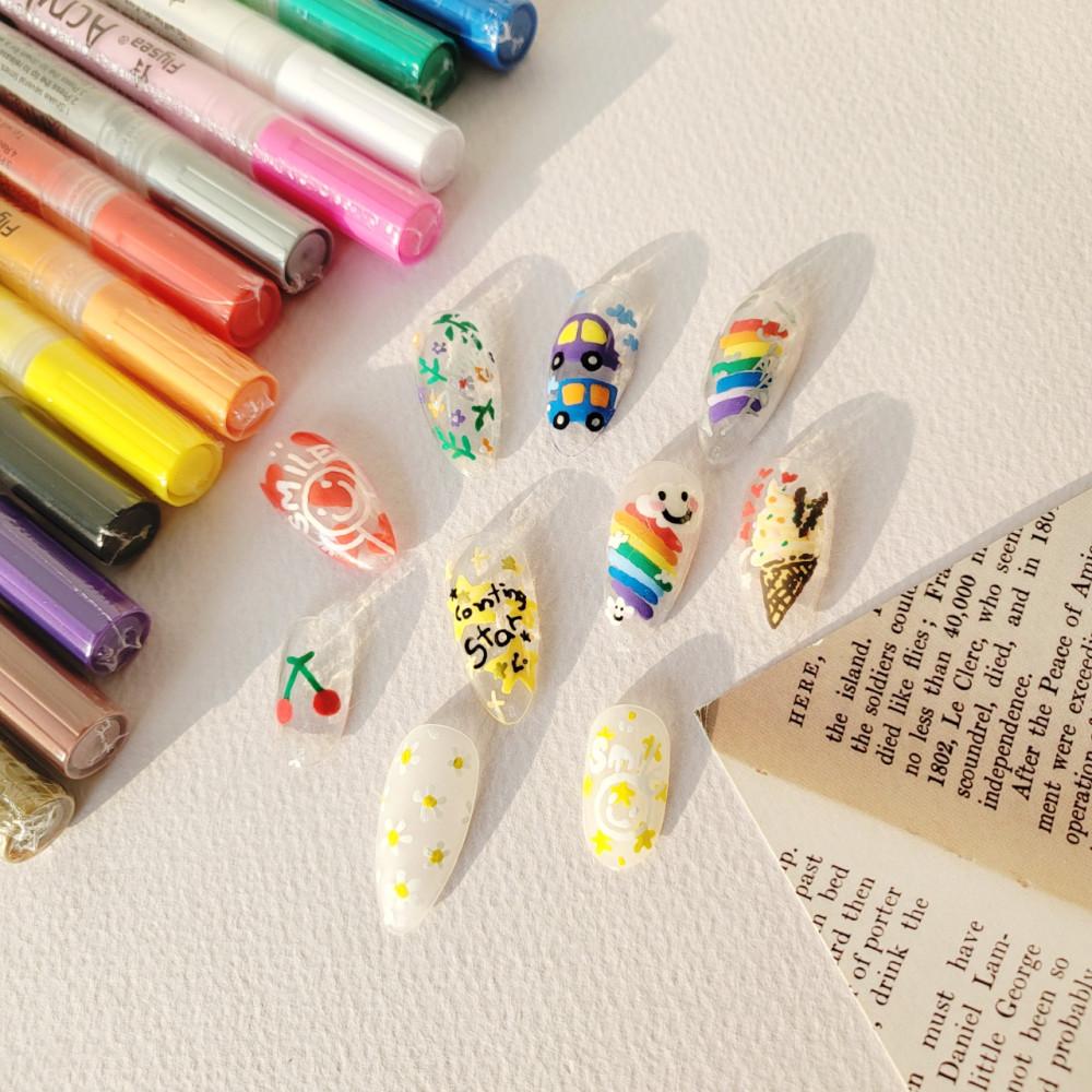 드로잉펜12컬러 세트 캐릭터그리기 셀프 젤네일재료 어린이수제네일컬러 레진 페디