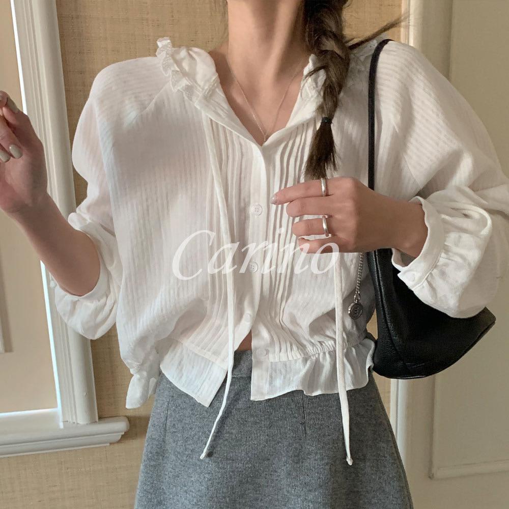 (당일/무료배송) 멜라운지 스프링 후드 블라우스 봄 프릴 데이트룩 여리핏 mellounge