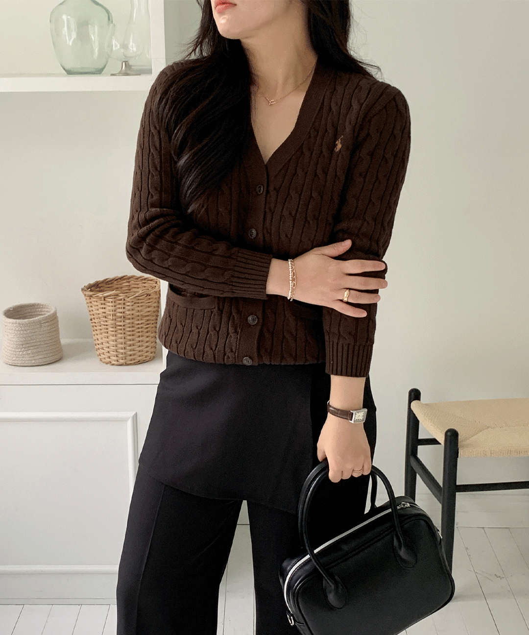 세컨찬스 [당일출고💖] 폴로 랄프로렌 꽈배기 브이넥 가디건 니트 걸즈 하객룩