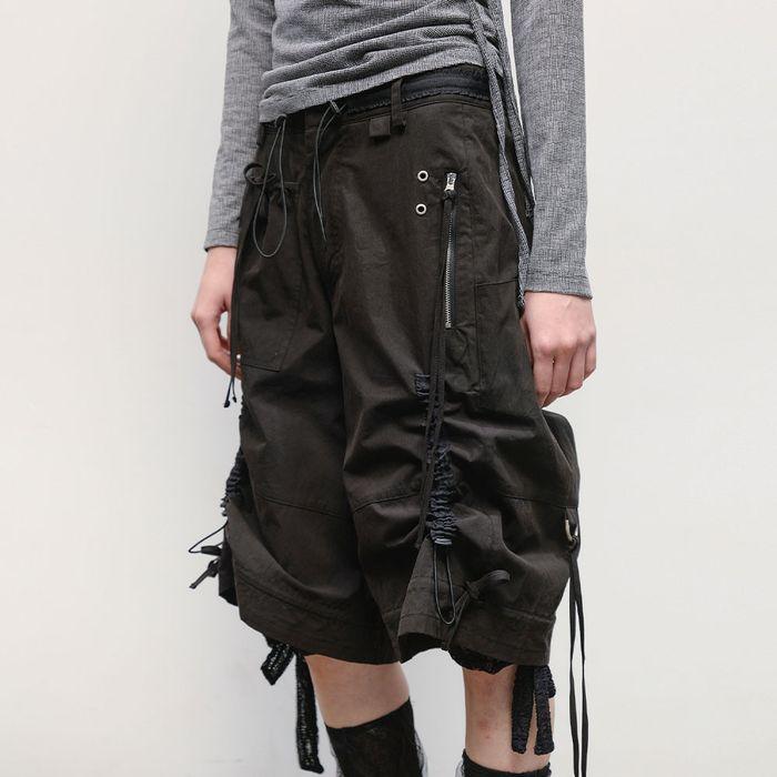 Lace Trim Strap Pants [Black]