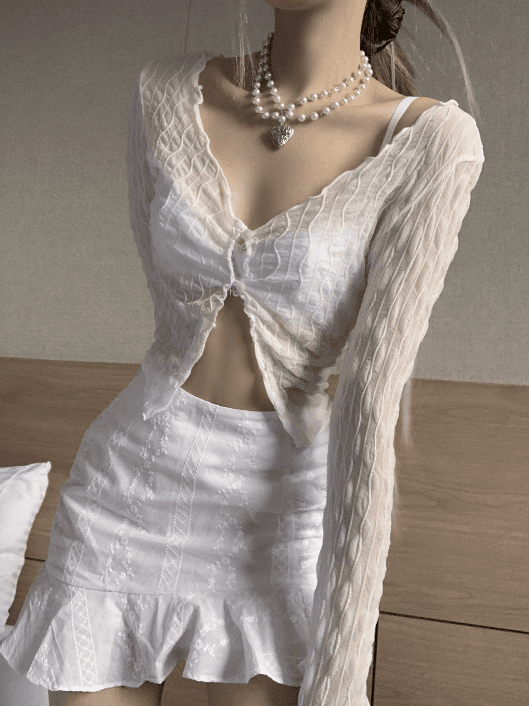 Kaorin Wave See-Through Cardigan (white)