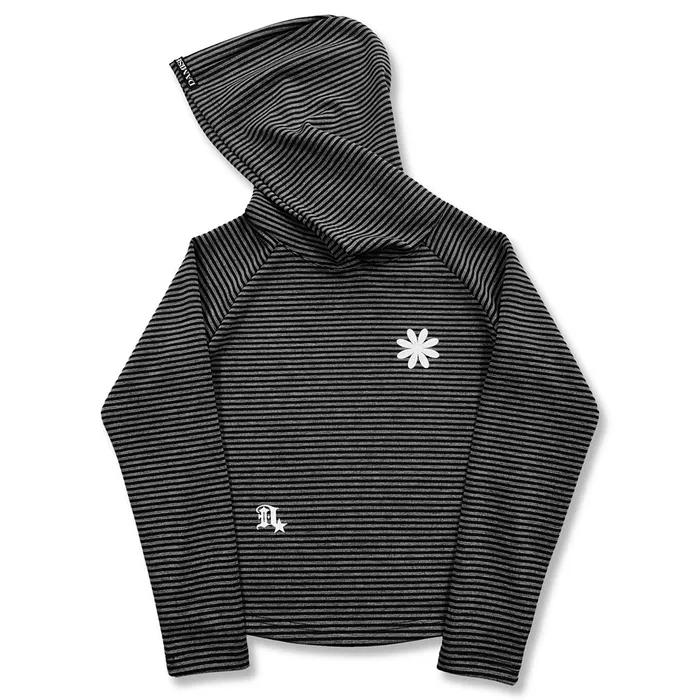 Raglan Stripe Reflector Flower Hoodie_Charcoal