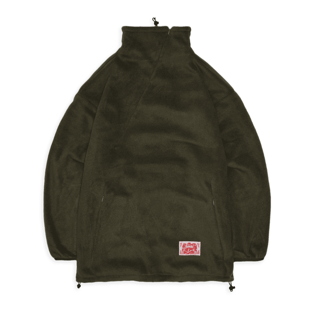 Diagonal half zipped snowboard fleece in olive green