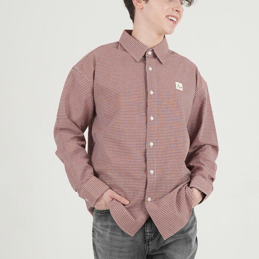 미니체크 오버핏 셔츠 레드
