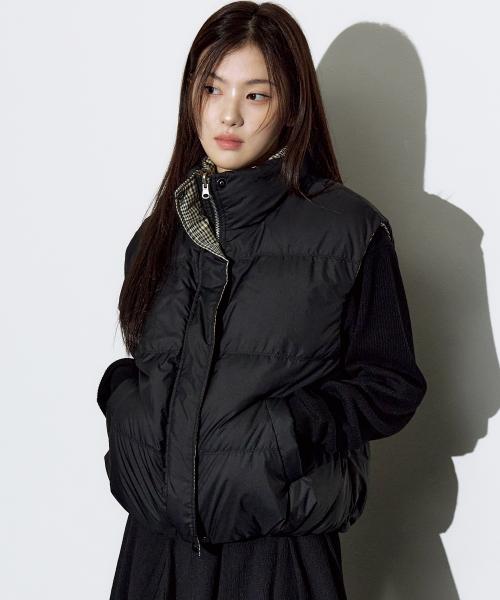 오리털 리버시블 체크 베스트 [블랙]