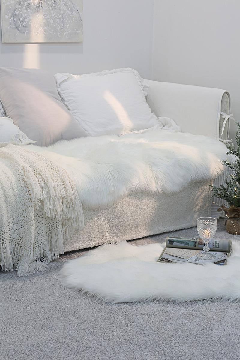 블랑크 극세사 양털 러그&쇼파매트-화이트,그레이,믹스베이지 (S/M/L)