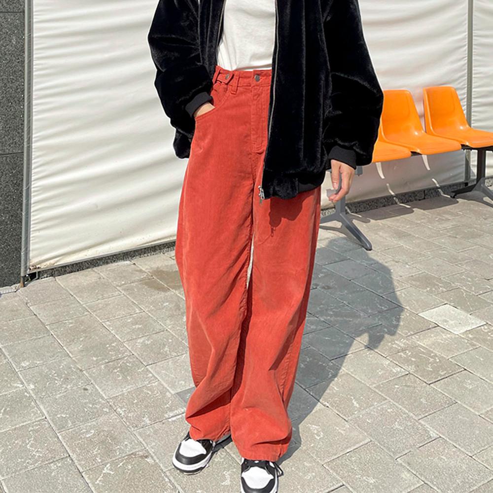 비비드 여자 코듀로이 컬러 골덴 와이드 비죠 팬츠