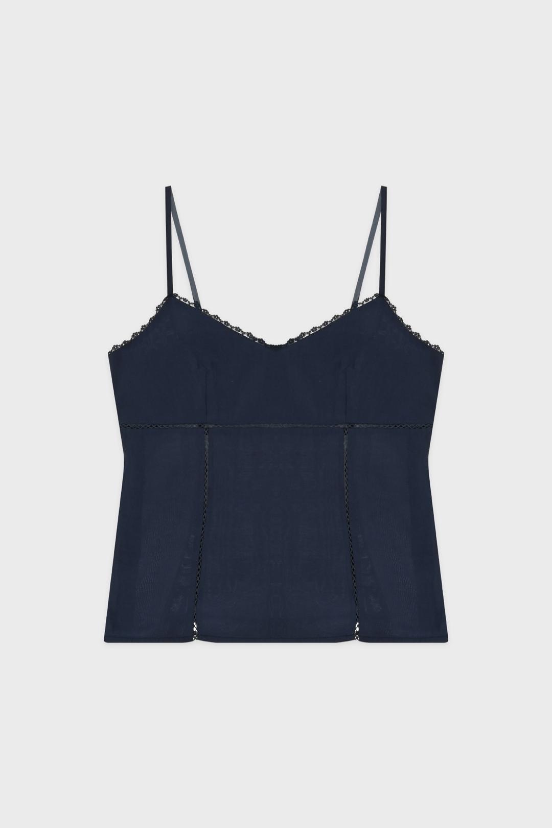 V-Neck Lace Silky Sleeveless (Navy)