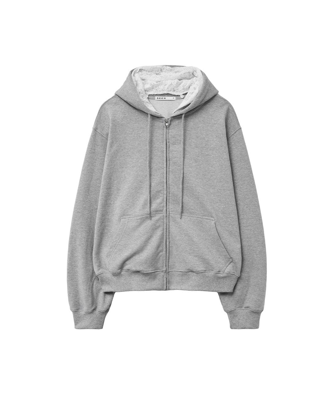 DOUBLE HOODIE ZIP-UP (Melange Grey)