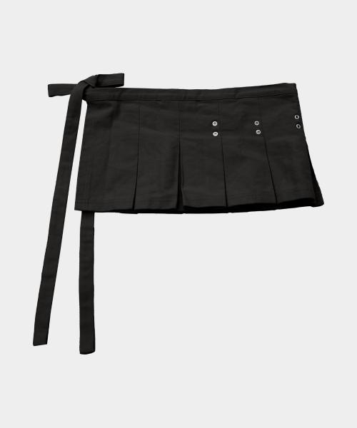 더블 아일렛 스트랩 플리츠 레이어드 미니 랩 스커트 [블랙]