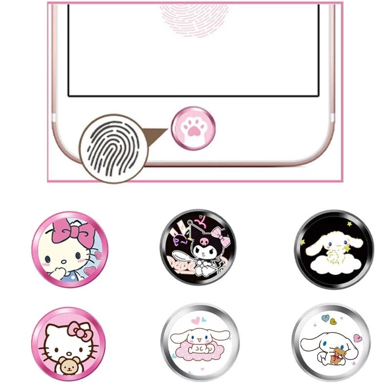 헬로 키티 Kuromi 지원 지문 잠금 해제 터치 키 ID 홈 버튼 스티커 프로텍터 키패드 Keycap for IPhone 13 12 11 Ipad