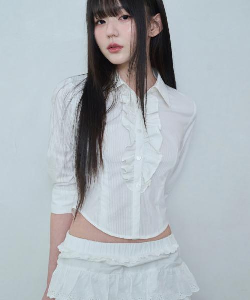 리나 러플 크롭 셔츠 [WHITE]
