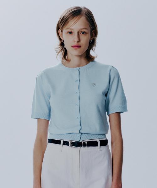 W HALF BUTTON KNIT CARDIGAN light blue
