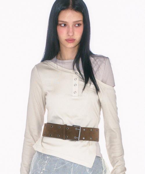 스퀘어 버클 더블 아일렛 스웨이드 레더 벨트 [브라운]