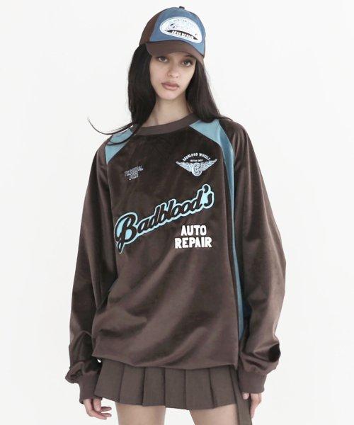 빈티지 오토 리페어 샵 벨벳 롱슬리브 - 터쿼이즈