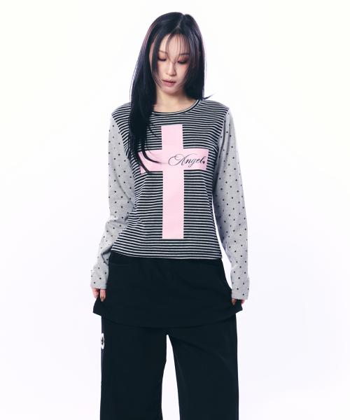 MIXED PATTERN TOP / GRAY