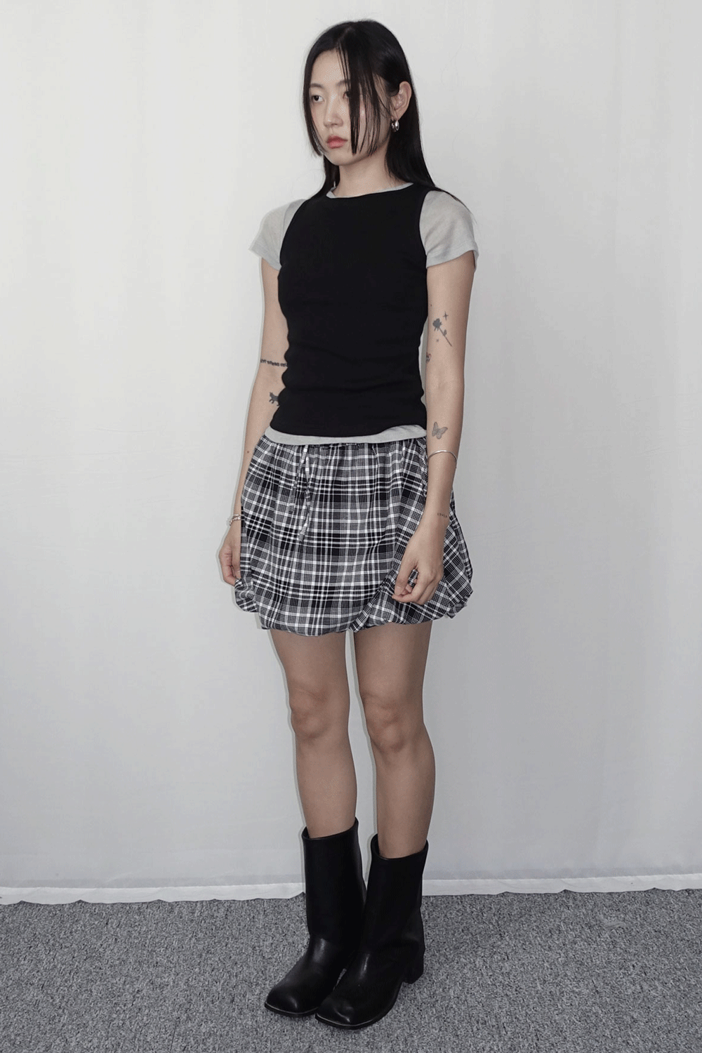 김미 메이 체크 벌룬 스커트