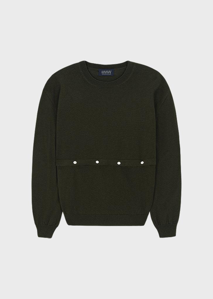MERINO WOOL SLIT BUTTON KNIT [OLIVE]