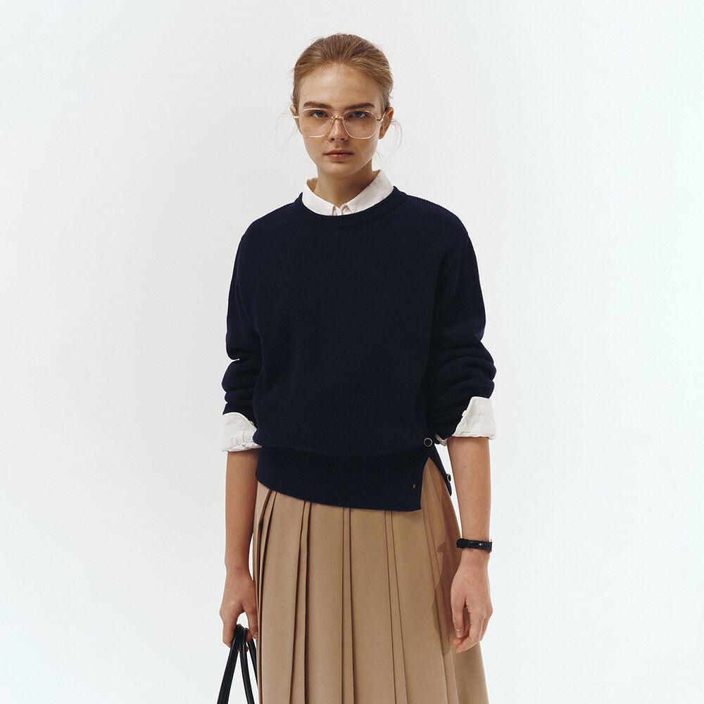 UNISEX BUTTONED CREWNECK SWEATER NAVY_UDSW3A107N2