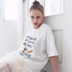 마이캣 오버핏 여성 반팔 티셔츠