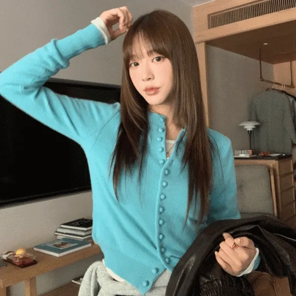 베드닌❤️라운드 콩버튼 베이직 어텀 니트 가디건 2color