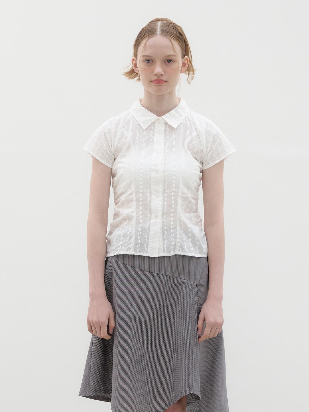 Broderie Shirring Shirt - White