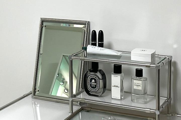 화장품진열대 2단(유리5mm)선반 책상 미니선반 화장품정리 향수진열대 9color