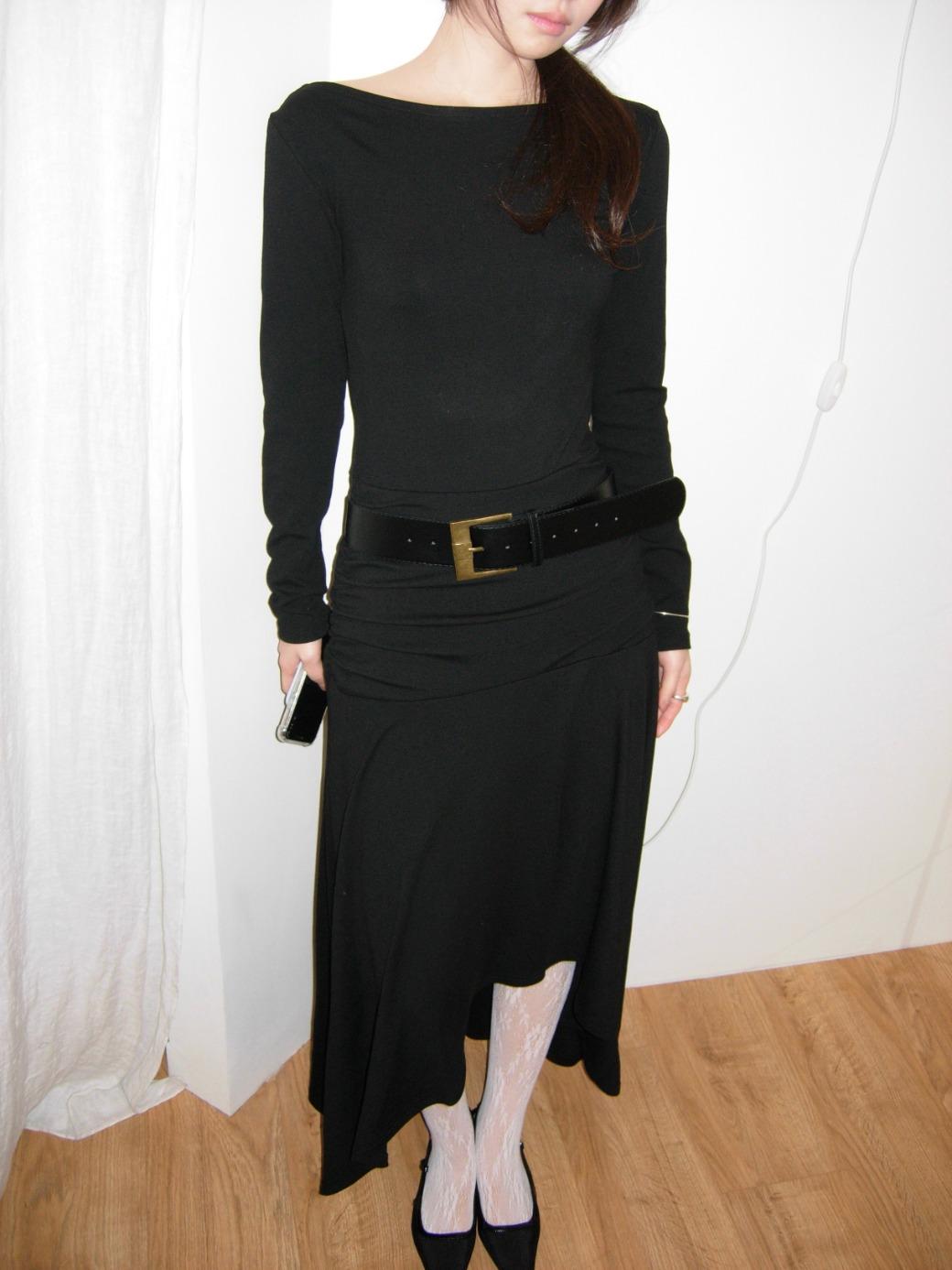 LT. Asymmetric Long Dress (Belt Set)