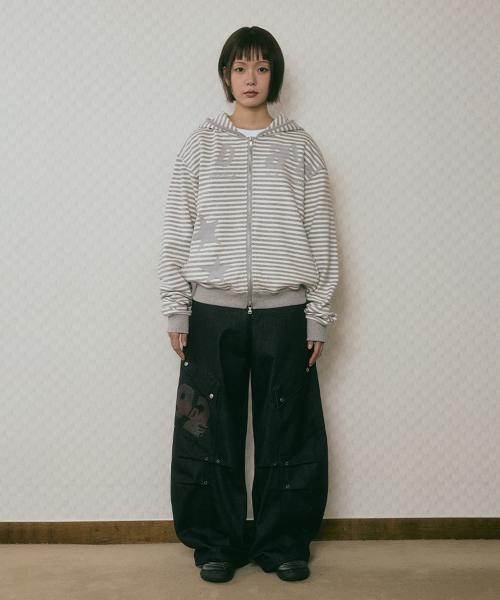 DD type stripe hoodie zip-up (IVORY)