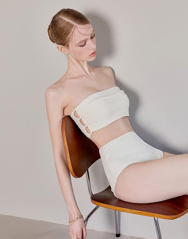 엘체 버튼 하이웨스트 비키니 - Ivory