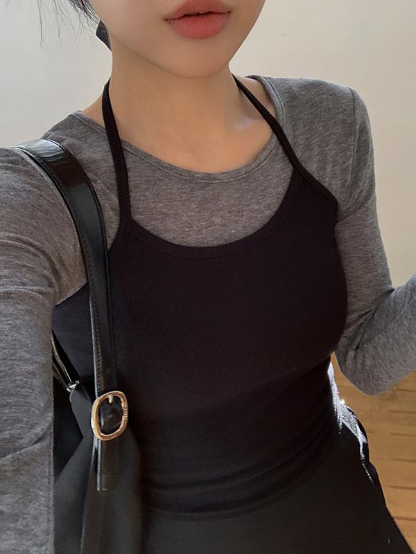 프렌치오브 [M사이즈추가/2만장돌파][MADE]네트 레이어드 홀터넥 나시 슬리브리스 (기본/리본ver)(5color)