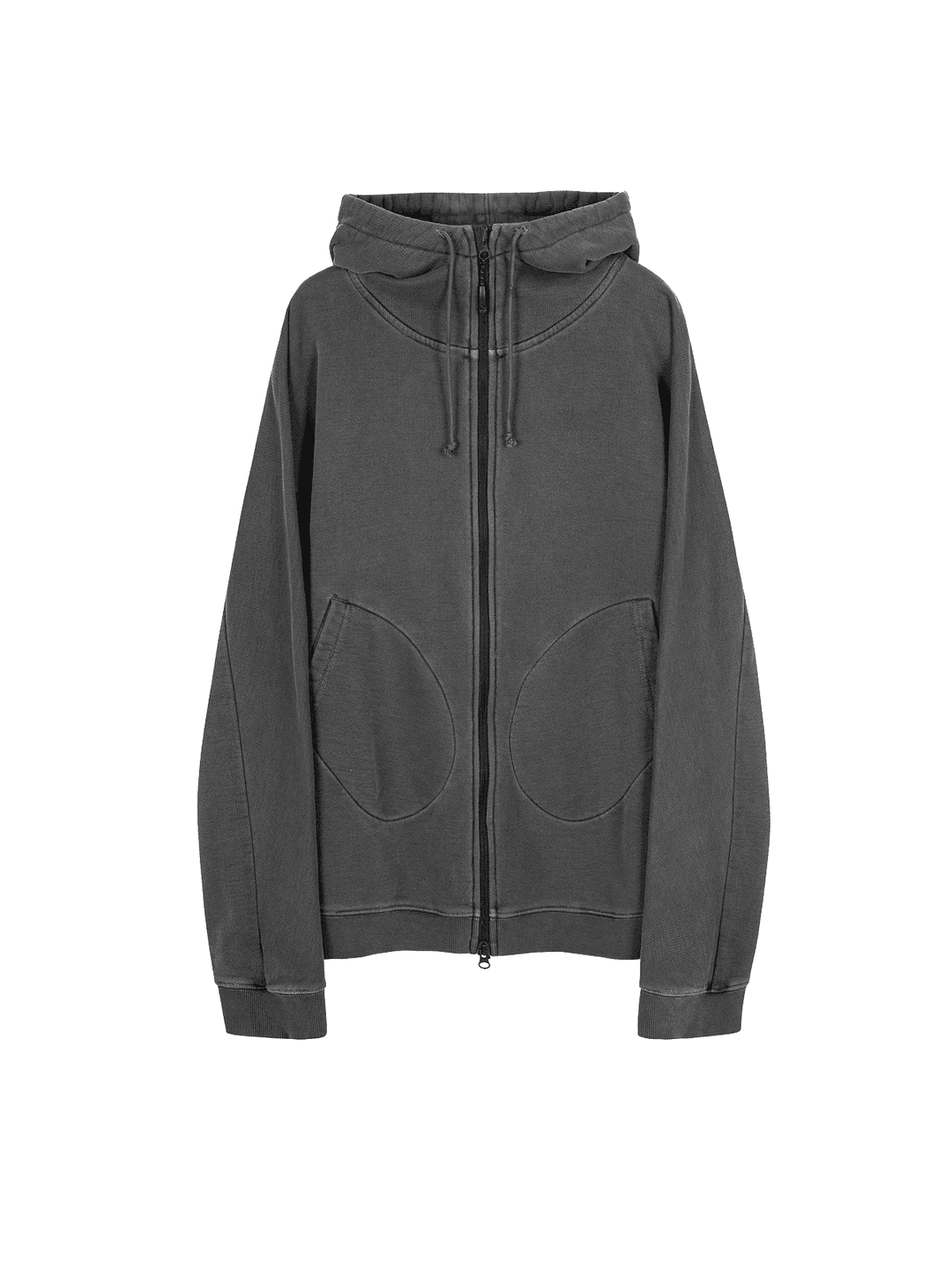 GARMENT DYED REFLECTIVE PRINT ZIP-UP HOODIE CHARCOAL