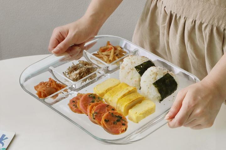 글라스 칸칸 나눔접시 특대(핸들형) / 다이어트식판