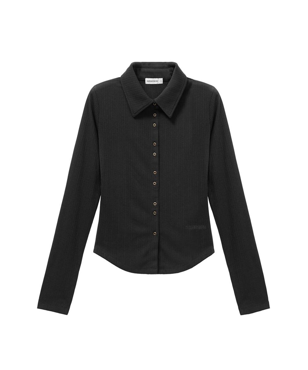 BUTTON DETAIL SHIRTS CARDIGAN(BLACK)