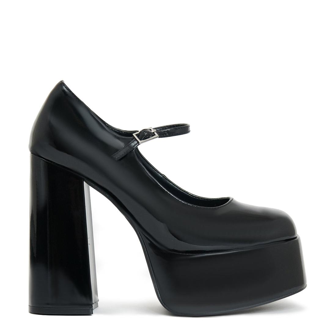 Darkbloom Black Patent Platform Heels - UK 4 / Black