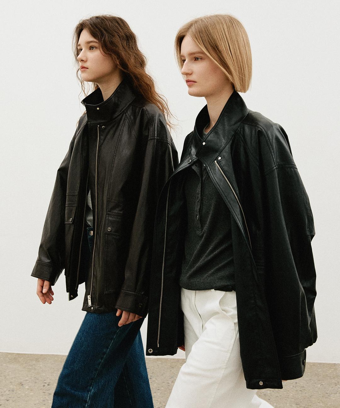 아티드 [직진배송] 신세틱 레더 오버핏 자켓_2COLORS