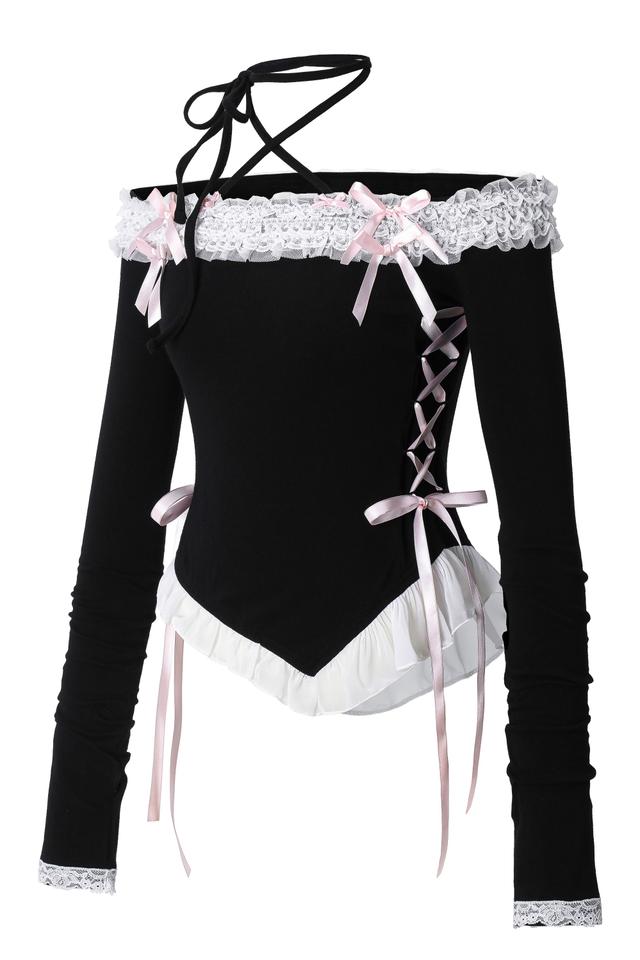 ♥ DOLLY HIME OFF-SHOULDER T ♥ (black)