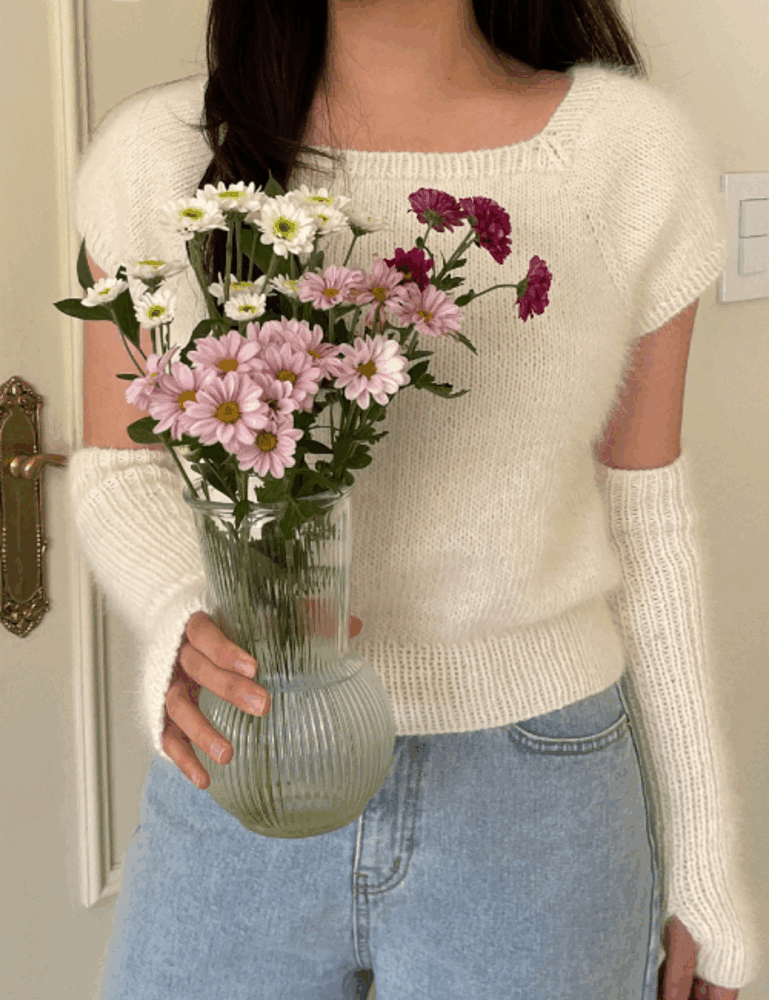 앙고라 스퀘어넥 탑다운 니트 DIY