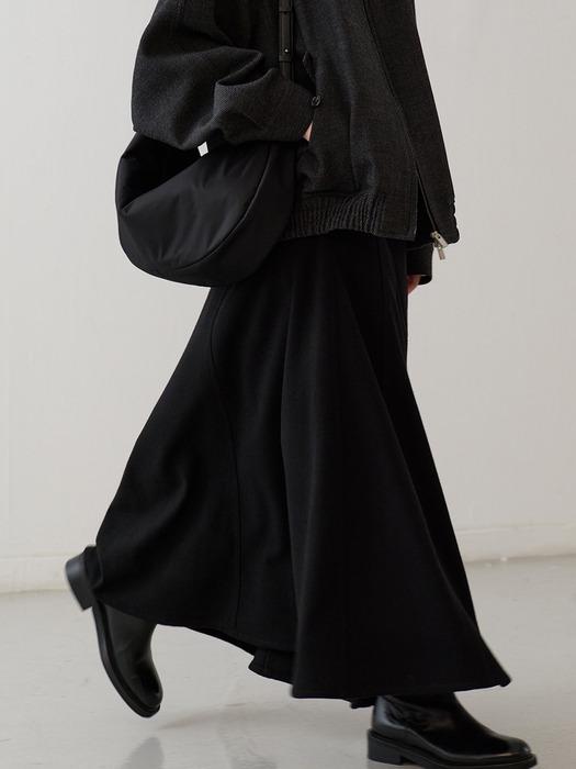 울 맥시 플레어 스커트_black
