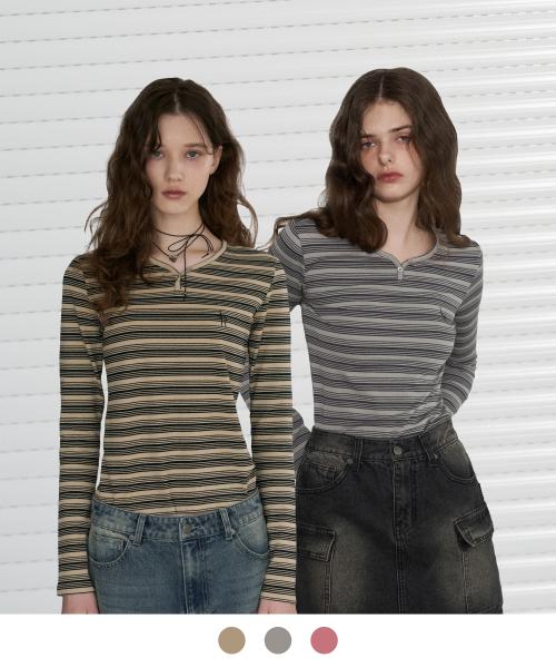 슬림핏 스트라이프 탑 [3COLOR]