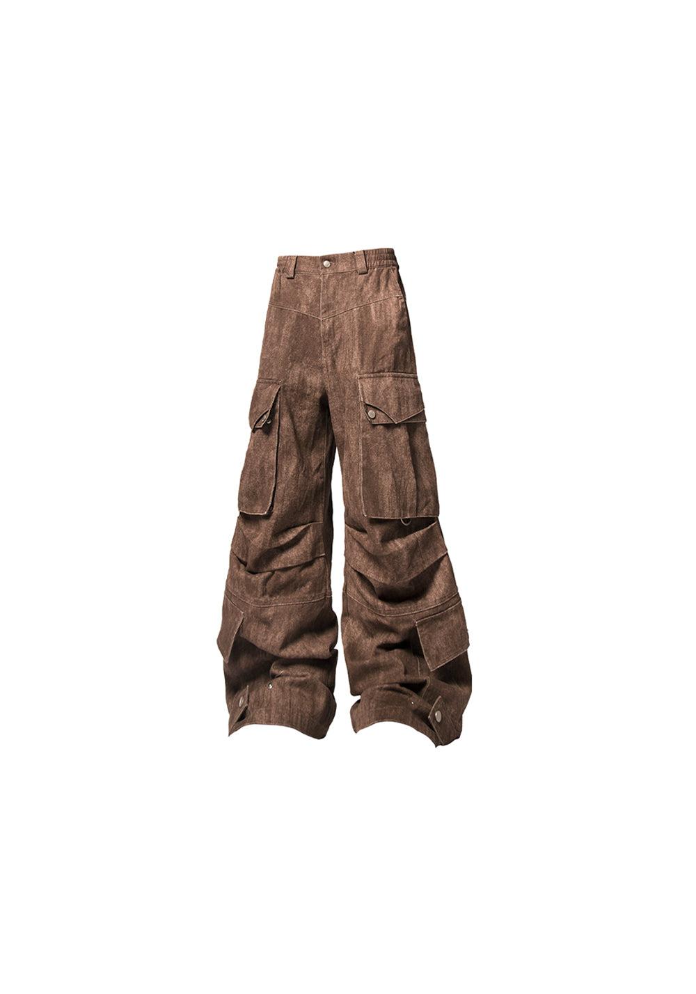RELABEL Washed Multi-Pocket Gunmetal Pants - Brown / XS