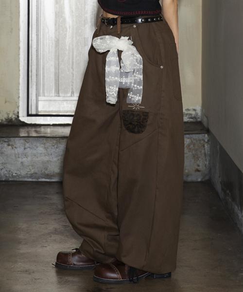 WXP032 레오파드 스파이럴 스네일 코튼 카고 팬츠 (BROWN)