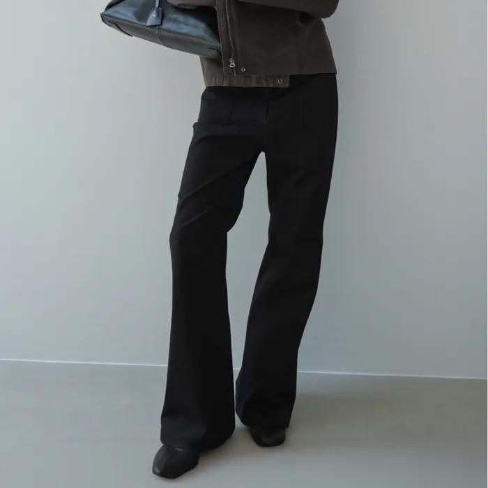 COTTON PIN TUCK BOOTCUT PANTS_BLACK [LW262PT02BK]