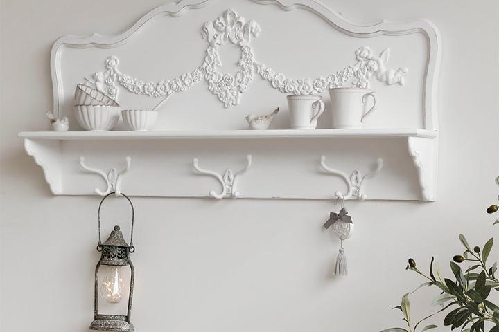 안젤로 벽선반 쉐비 화이트 원목 훅장식 인테리어 벽걸이 선반 빈티지