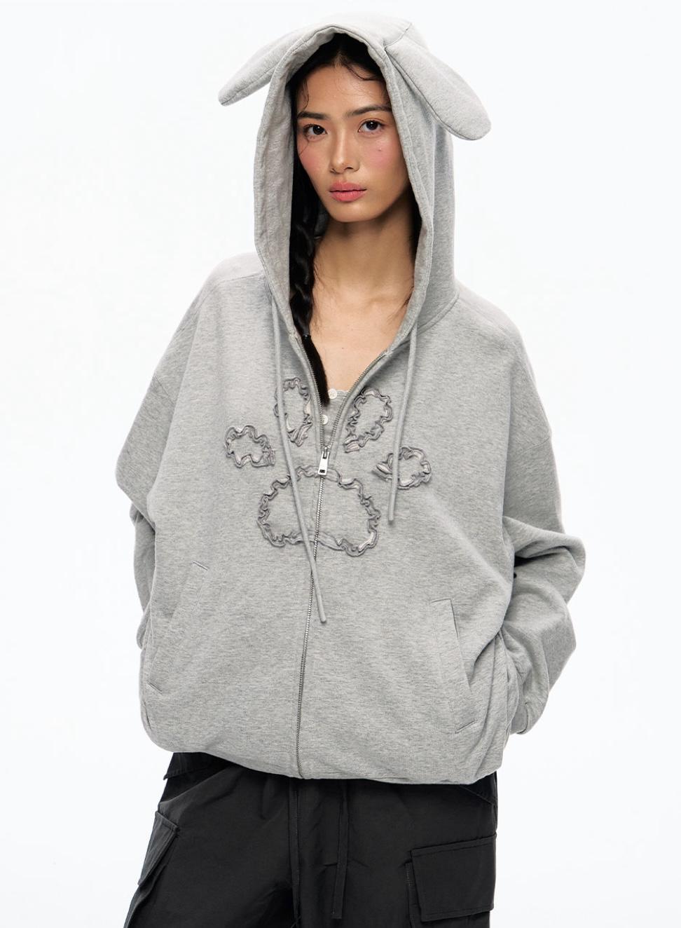 NECY STUDIO Lace Dog Foot Hoodie Zip-Up Jacket